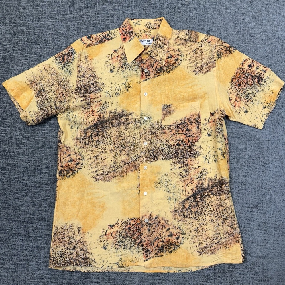 Georg‎ Roth of Germany Shirt Men's Large Short Sleeve Button Yellow Abstract